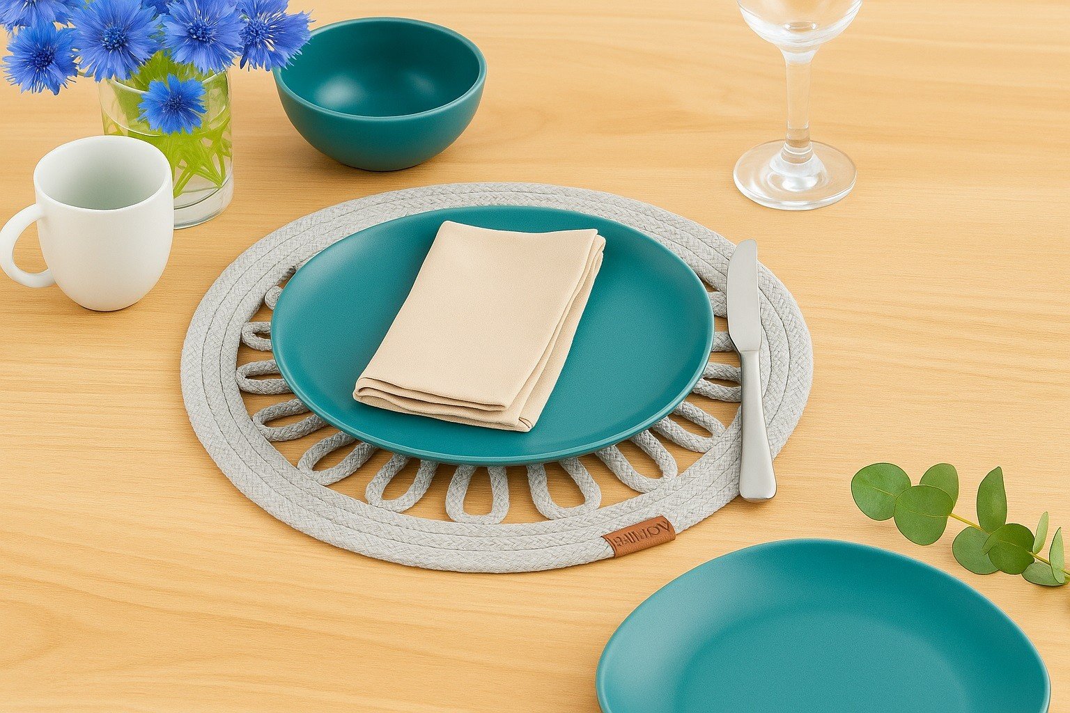 Mata stołowa 35 cm Boho sznurek kremowa