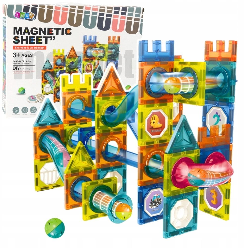 Zestaw Klocki Magnetyczne Konstrukcyjne Tor Kulkowy Kolorowe 98 el.