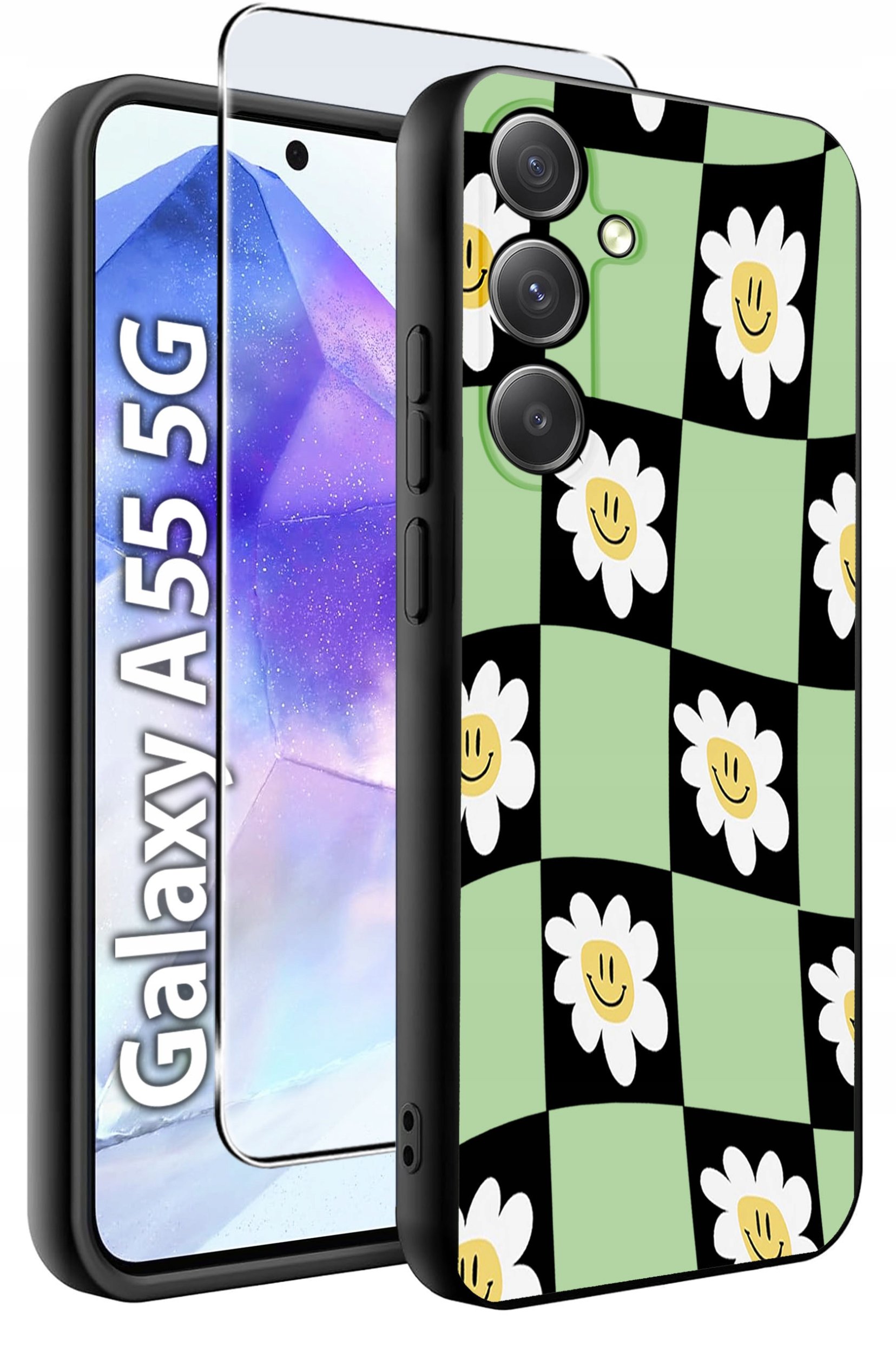 ETUI do Samsung A55 5G WZORY | SILIKONOWE MATT CASE + SZKŁO HARTOWANE 9H