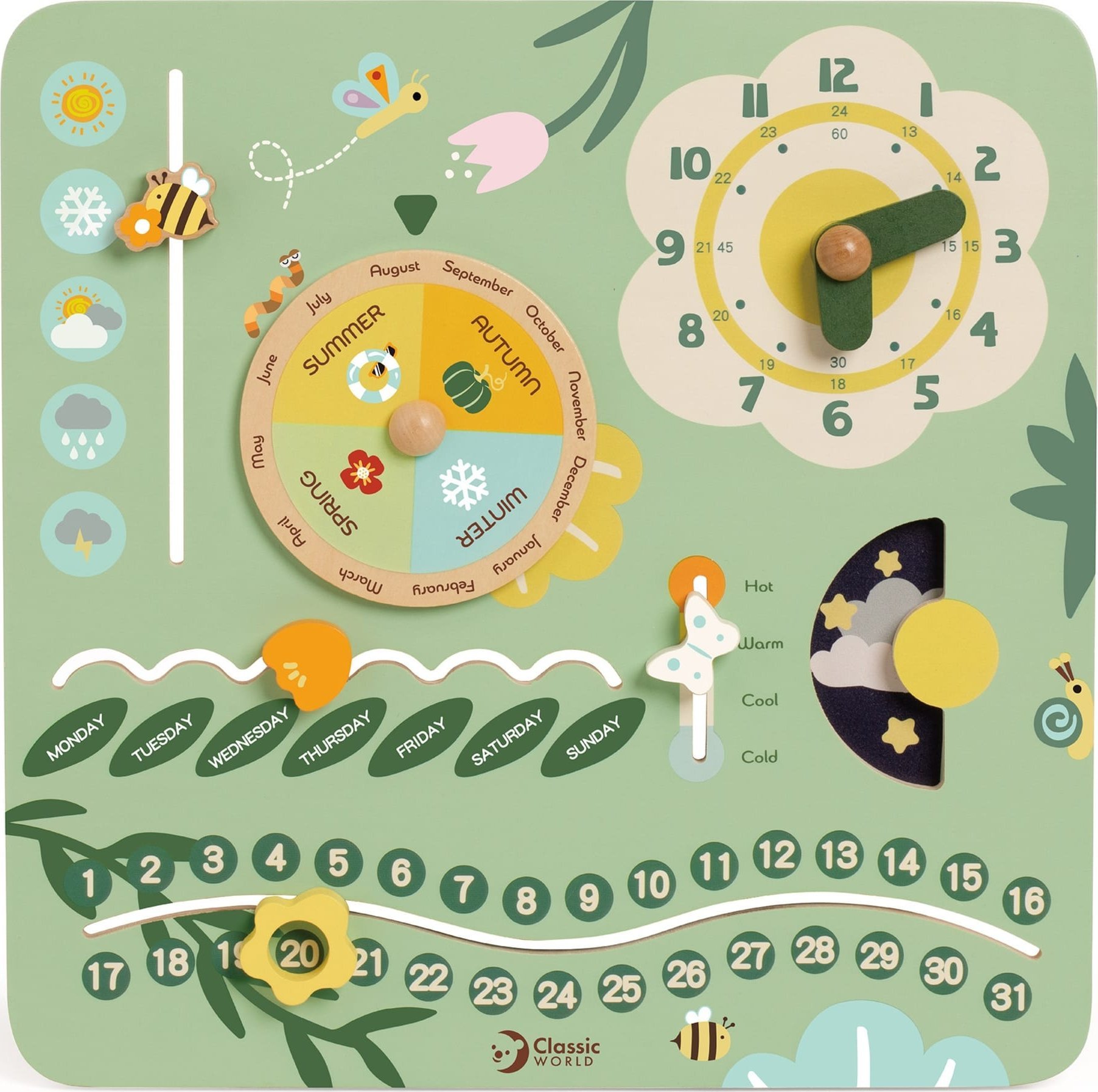 CLASSIC WORLD Drewniana Tablica Manipulacyjna "Mój pierwszy kalendarz" Zegar dla Dzieci