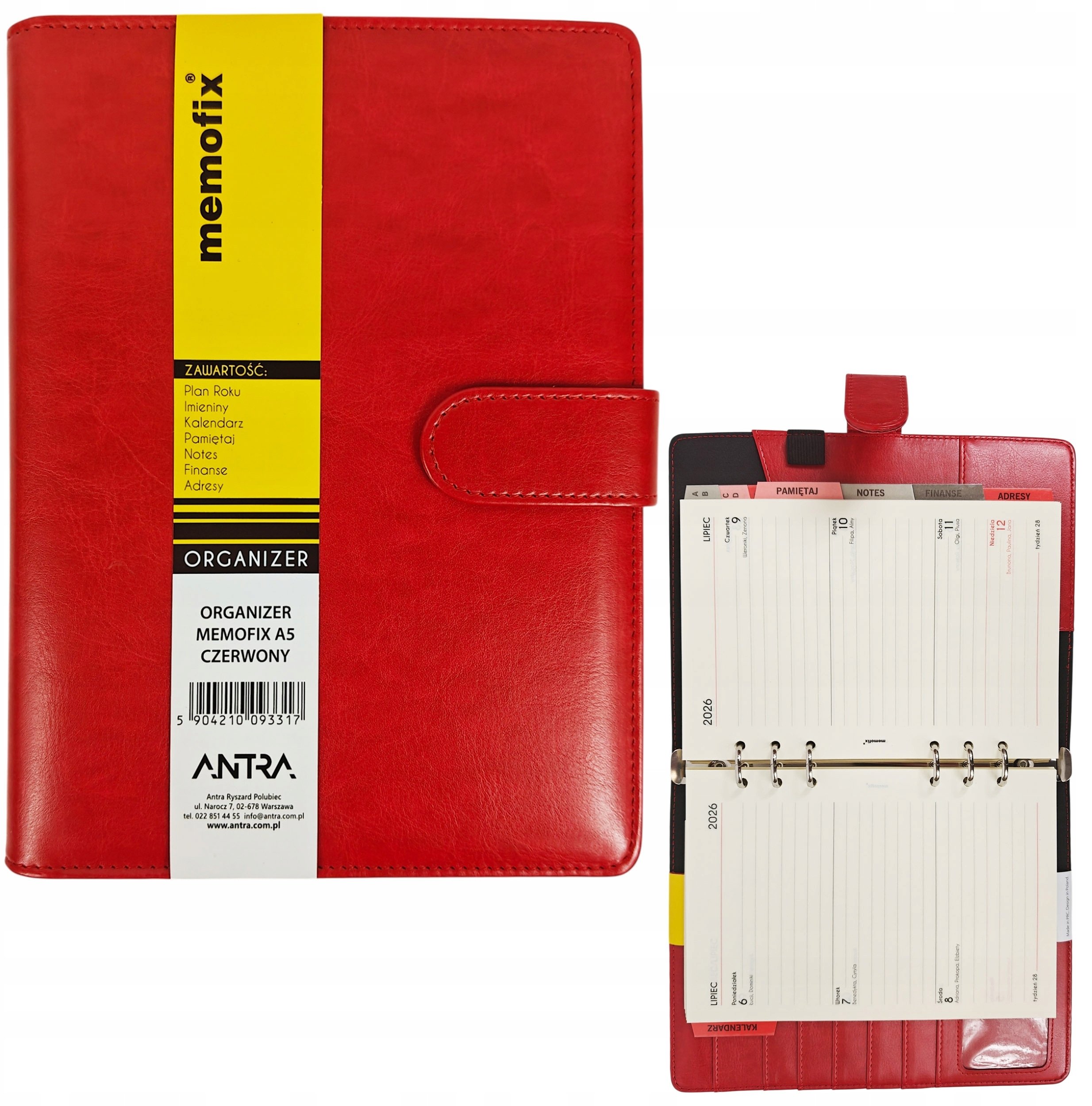 Organizer Memofix 2026 A5 czerwony