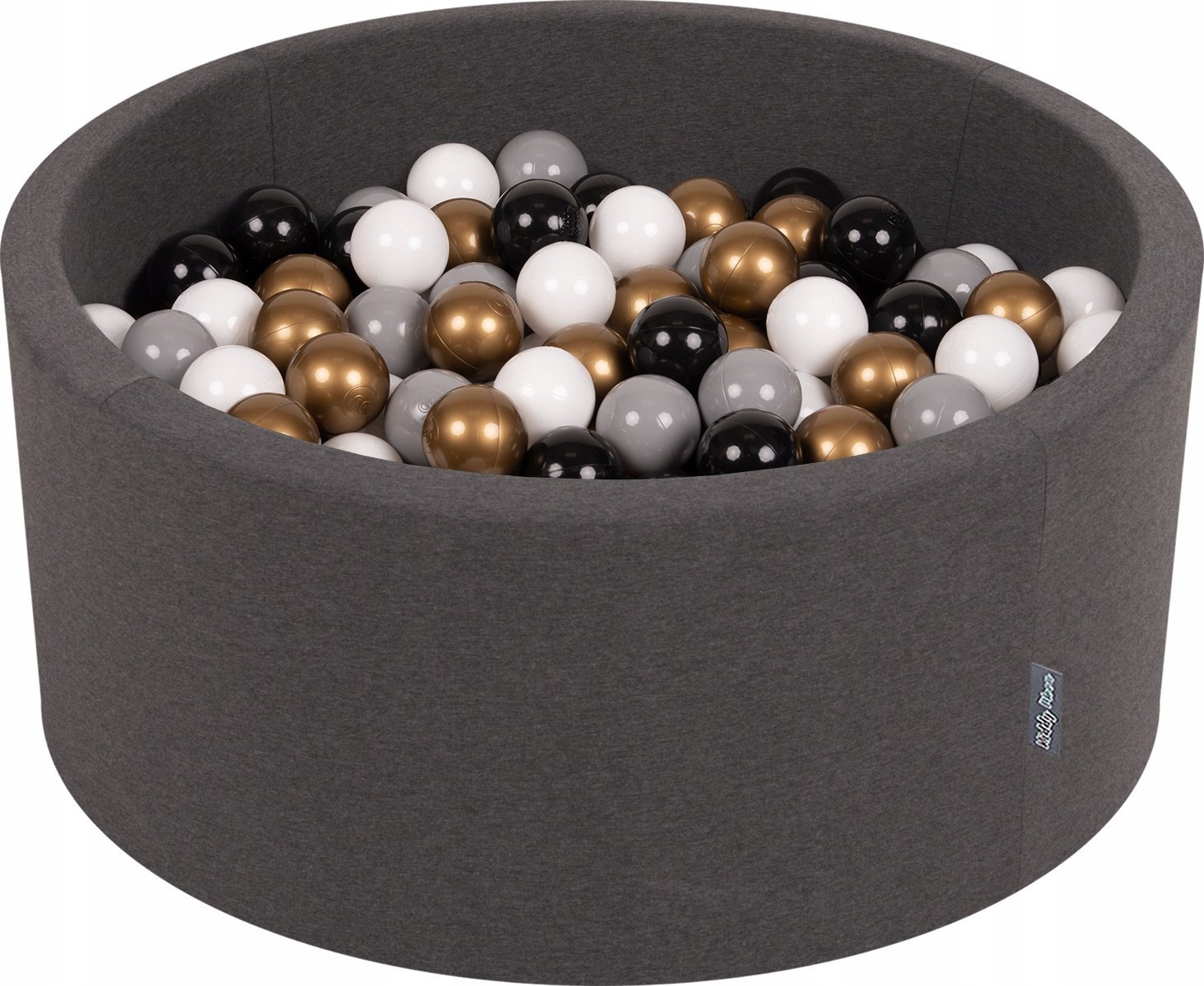 KiddyMoon Suchy basen okrągły z piłeczkami 7cm 90x40 ciemnoszary: perła-pudrowy róż-srebrny 90x40cm/300piłek Zabawka basen piankowy