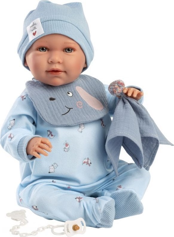 Llorens 27420 Lalka bobas Mimo w czapce i śliniaku z przytulanką pieluszką