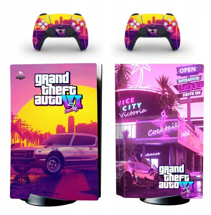 Naklejki Skórki na PlayStation 5 oraz Pady Motyw GTA VI Vice City