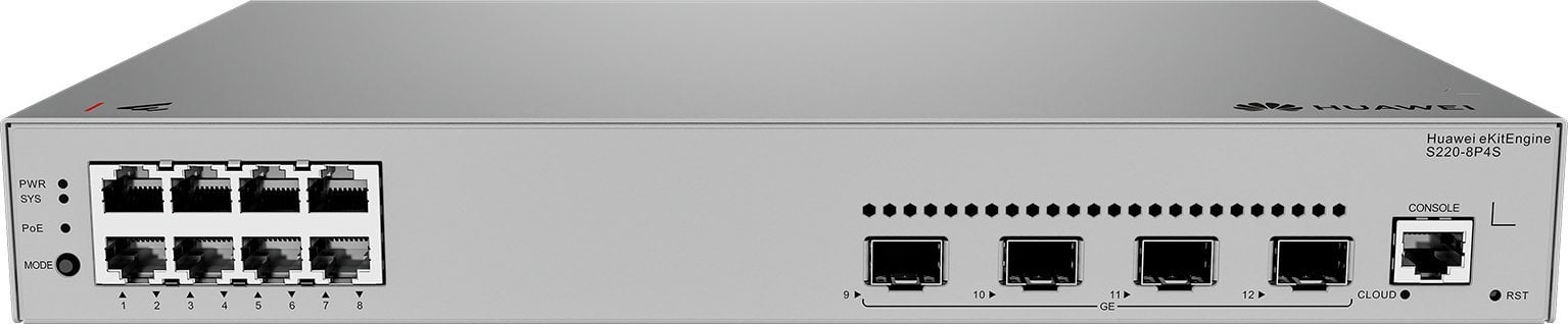 HUAWEI eKit S220 Series S220-8P4S Zarządzany L2 Gigabit Ethernet (10/100/1000) Obsługa PoE 1U Szary