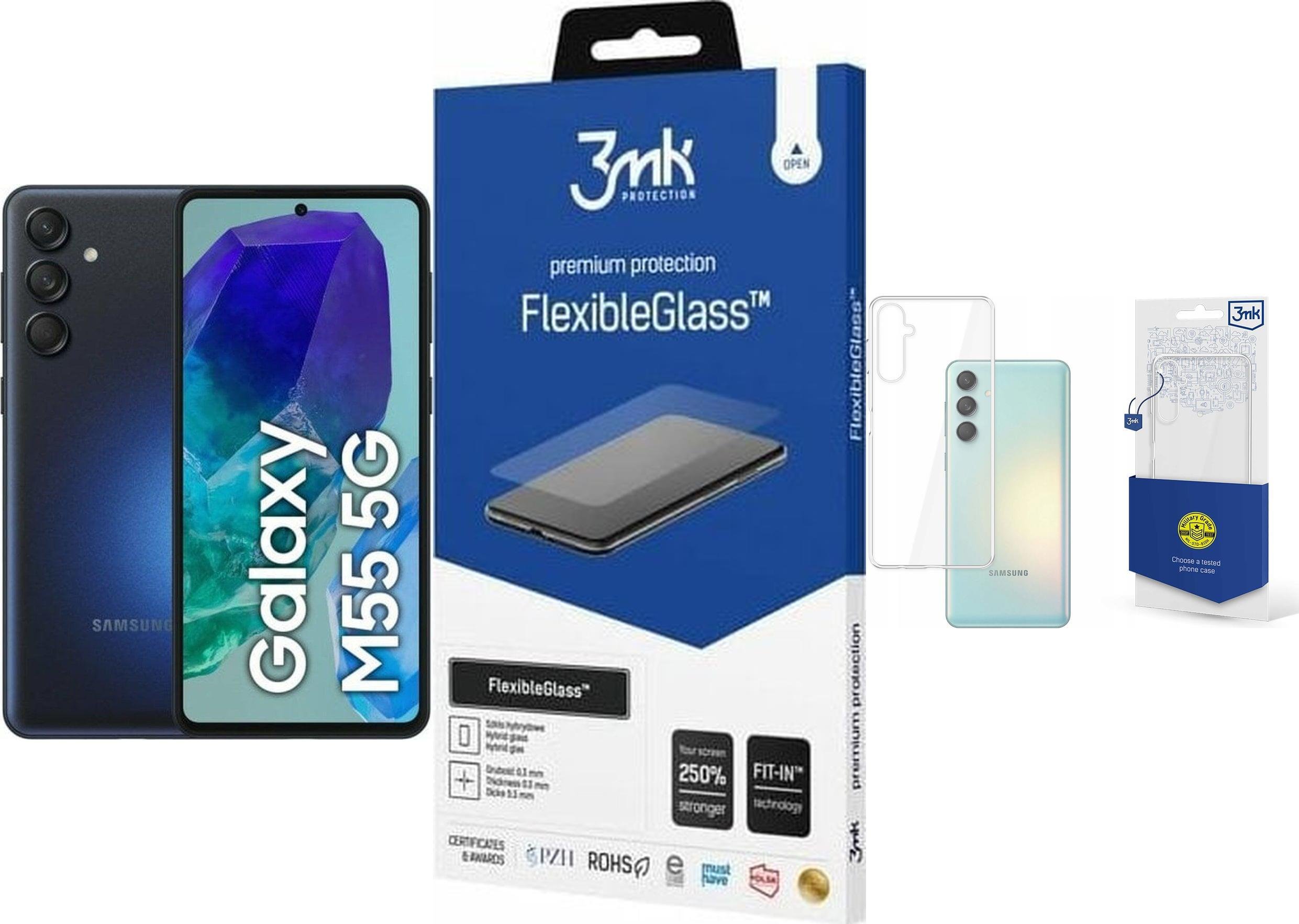 Smartfon Samsung Galaxy M55 5G 8/128GB Czarny (SM-M556EZK) + FlexibleGlass + Etui Clear Case