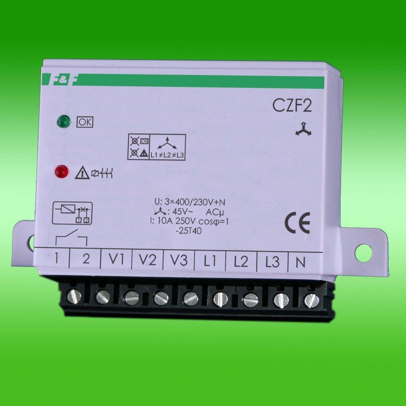 F&F Przekaźnik zaniku i asymetrii faz z kontrolą styków stycznika 10A 1Z 4sek 45V CZF-2