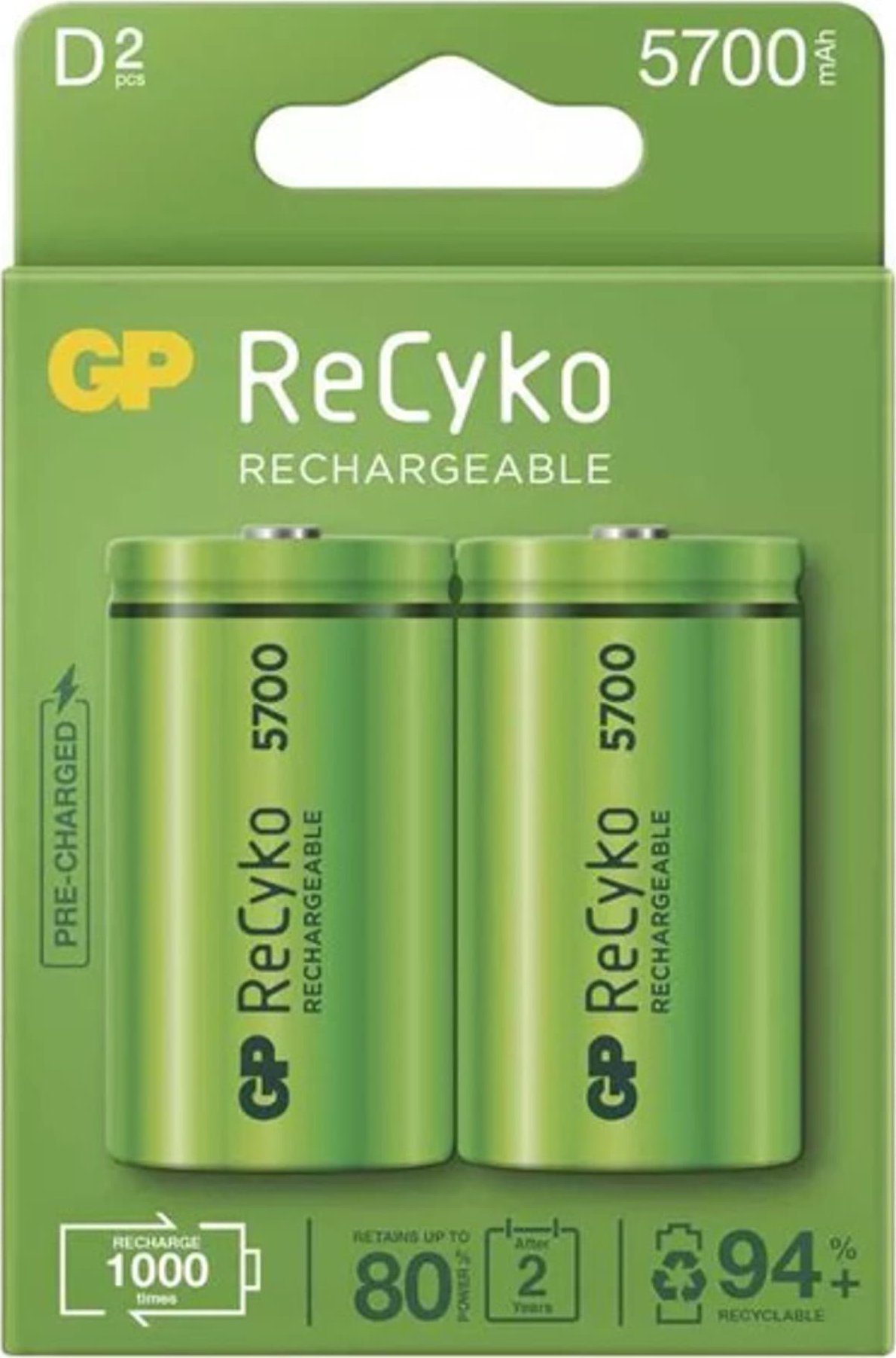 GP Akumulatorki, D (HR20), 1.2V, 5700 mAh, , kartonik, 2-pack, ReCyko