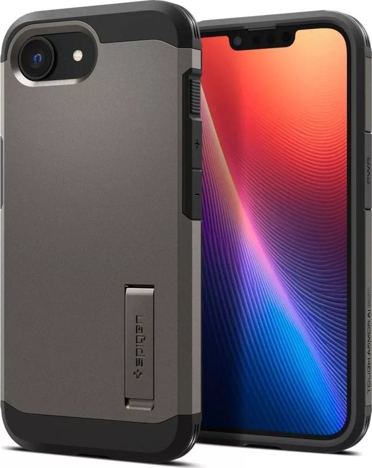 Etui Spigen Tough Armor z MagSafe na iPhone SE 4 (2025) z podstawką - szare