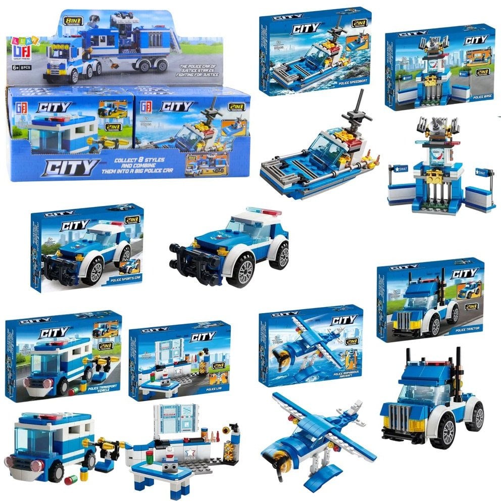 Klocki Konstrukcyjne Policja Helikopter Pojazdy Budynki 98-118 el. Mix