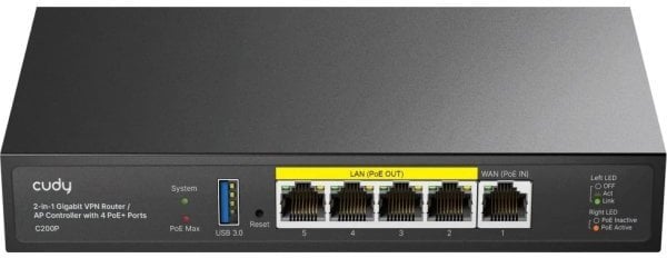 Router Cudy Kontroler AP 2-in-1 SMB Router / AP Controller 2-IN-1 SMB Router / AP Controller 1 Gigabit Ethernet + 4 Gigabit PoE+ PSE Por + 1 US