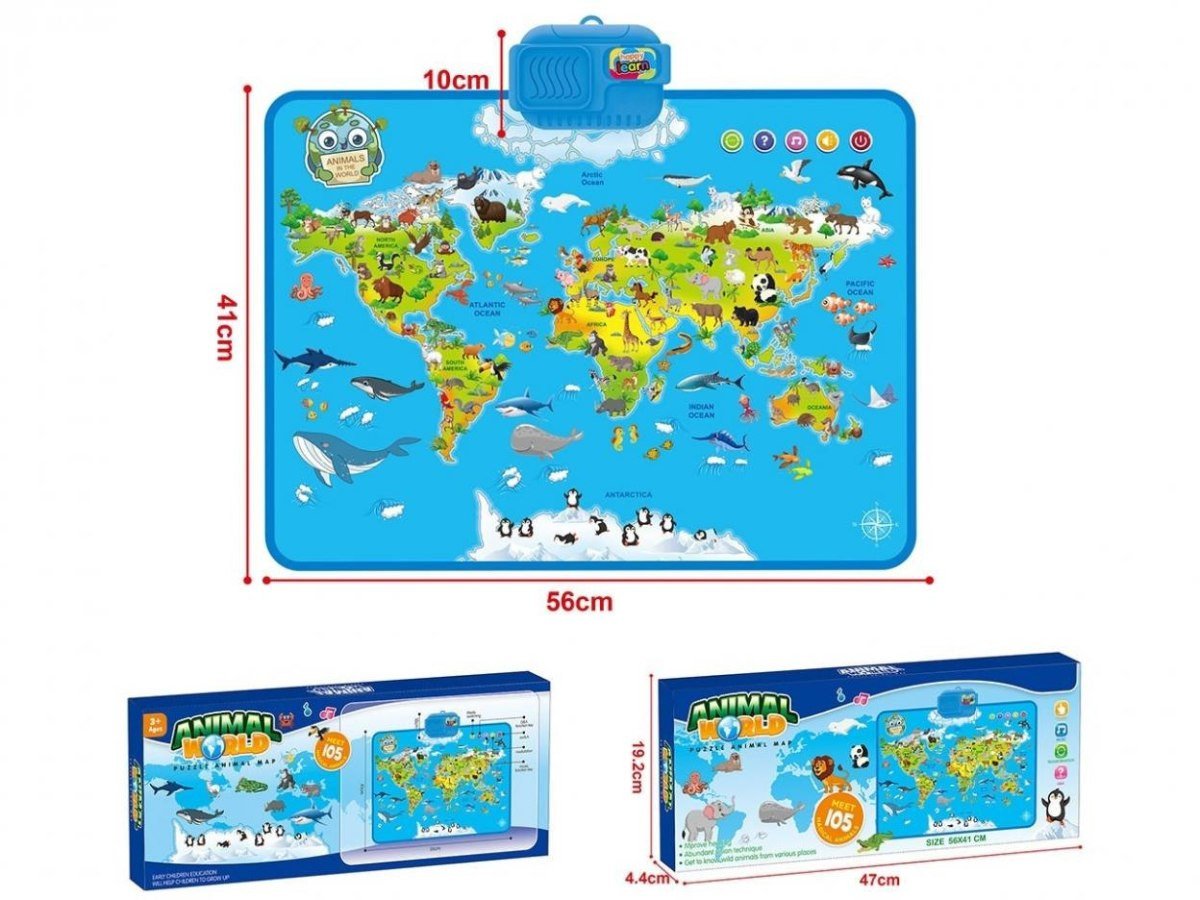 Interaktywna mapa zwierząt świata 56x41cm