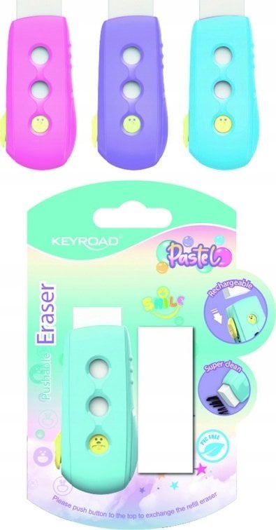 PBS Connect Gumka do ścierania KEYROAD pastel, 1 dodatkowy wkład, suwak, blister KR972415 mix cena za 1 szt