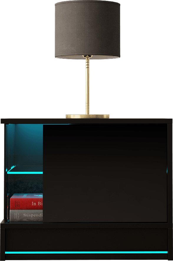 MEGSTYL SZAFKA NOCNA 55CM Z LISTWĄ LED - EFECTO 4 Czarny mat - Czarny połysk