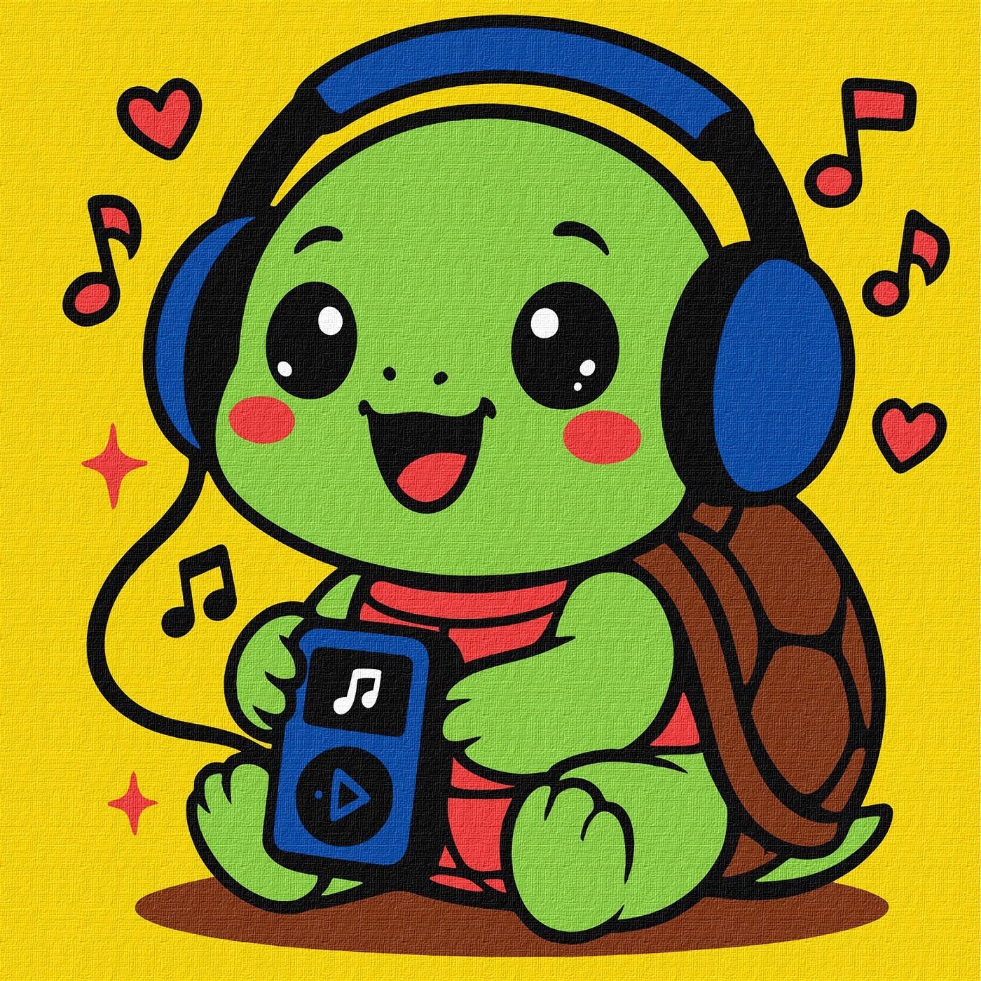 Malowanie po numerach - Żółwik słucha muzyki 25x25