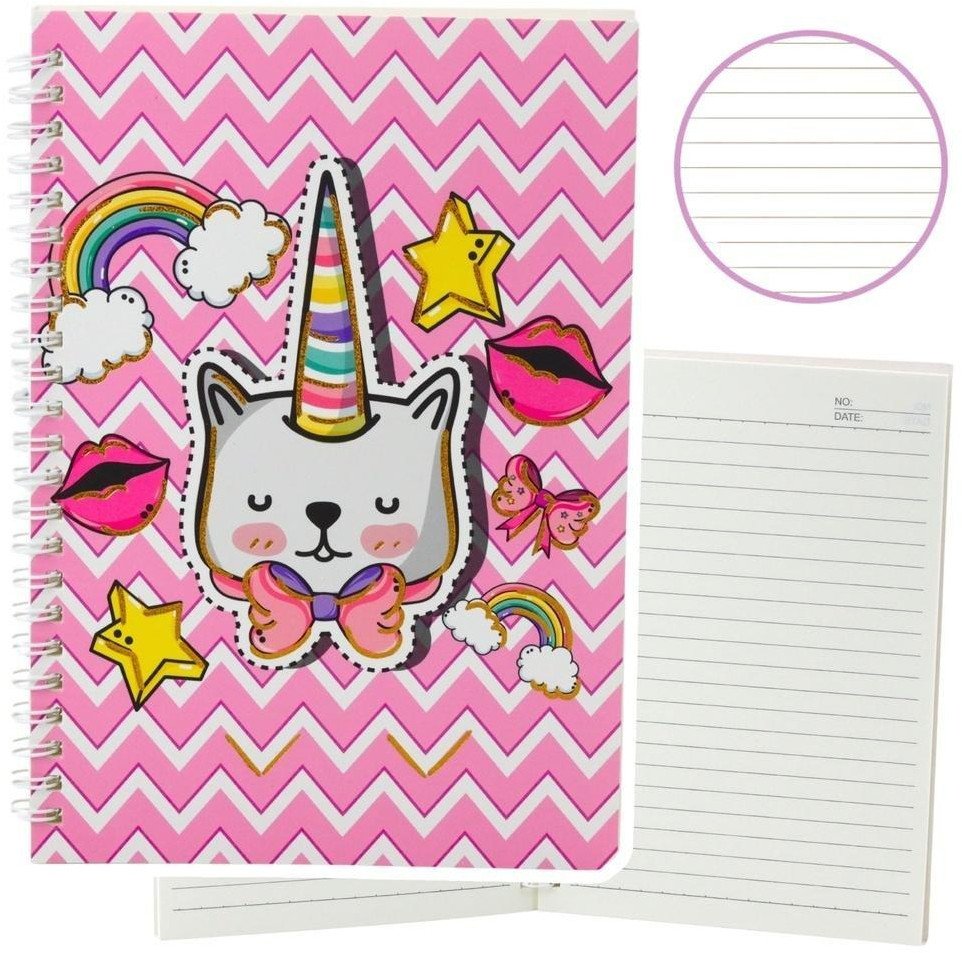 LeanToys Notatnik A5/60K linia Jednorożec z kokardą różowy