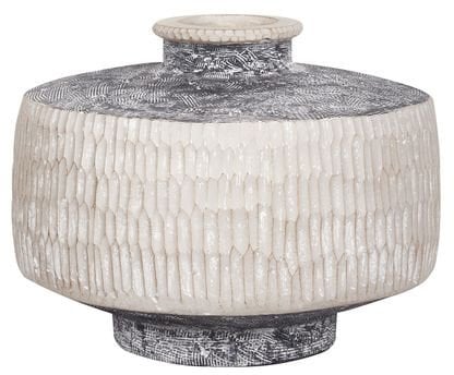 Beliani Wazon na kwiaty DEKSATI Ceramika 32 cm Beżowy