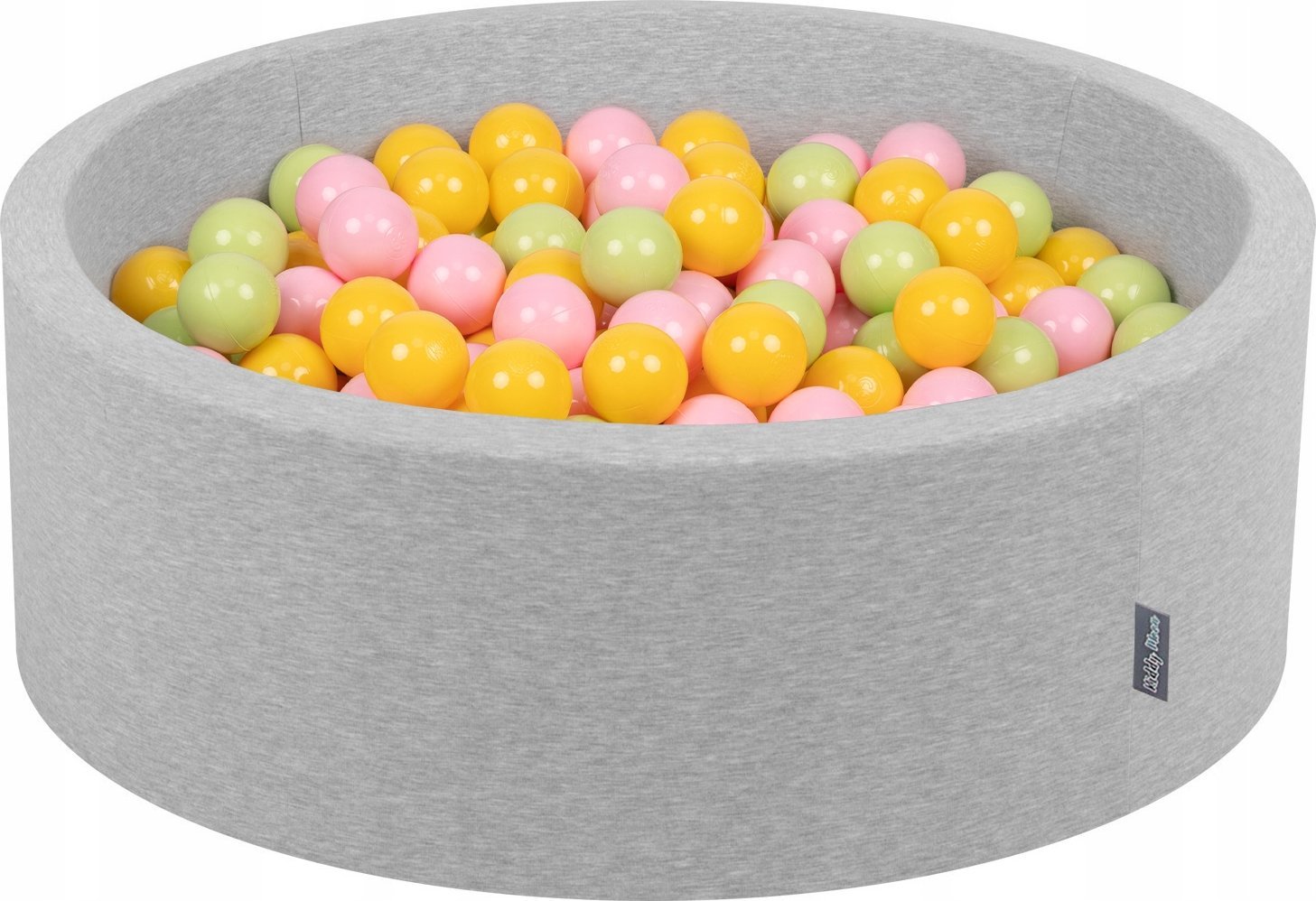 KiddyMoon Suchy basen okrągły z piłeczkami 7cm jasnoszary: jasny zielony-żółty-pudrowy róż 90x30cm/300piłek Zabawka basen piankowy