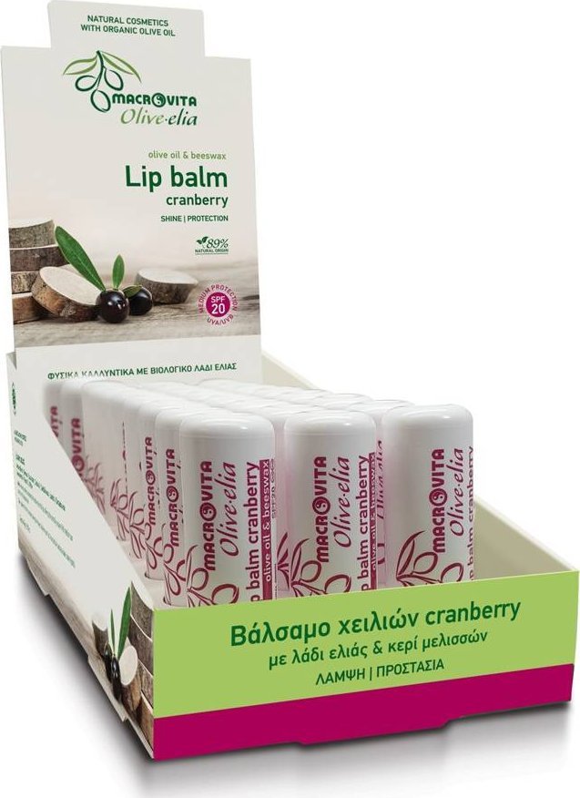 Macrovita MACROVITA OLIVE-ELIA pomadka do ust z oliwą z oliwek i woskiem pszczelim SPF20 ŻURAWINA 4.8g