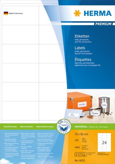 Herma Etykiety Premium A4, białe, papier matowy, 4800 szt. (4633)