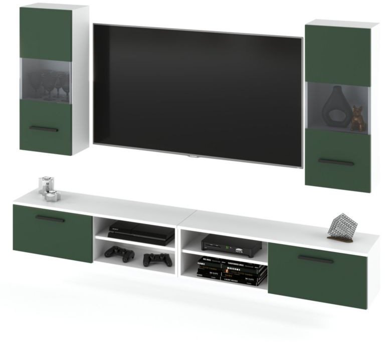 Meblościanka Młodzieżowa Blande Szafka Rtv 240cm Biała Butelkowa Zieleń