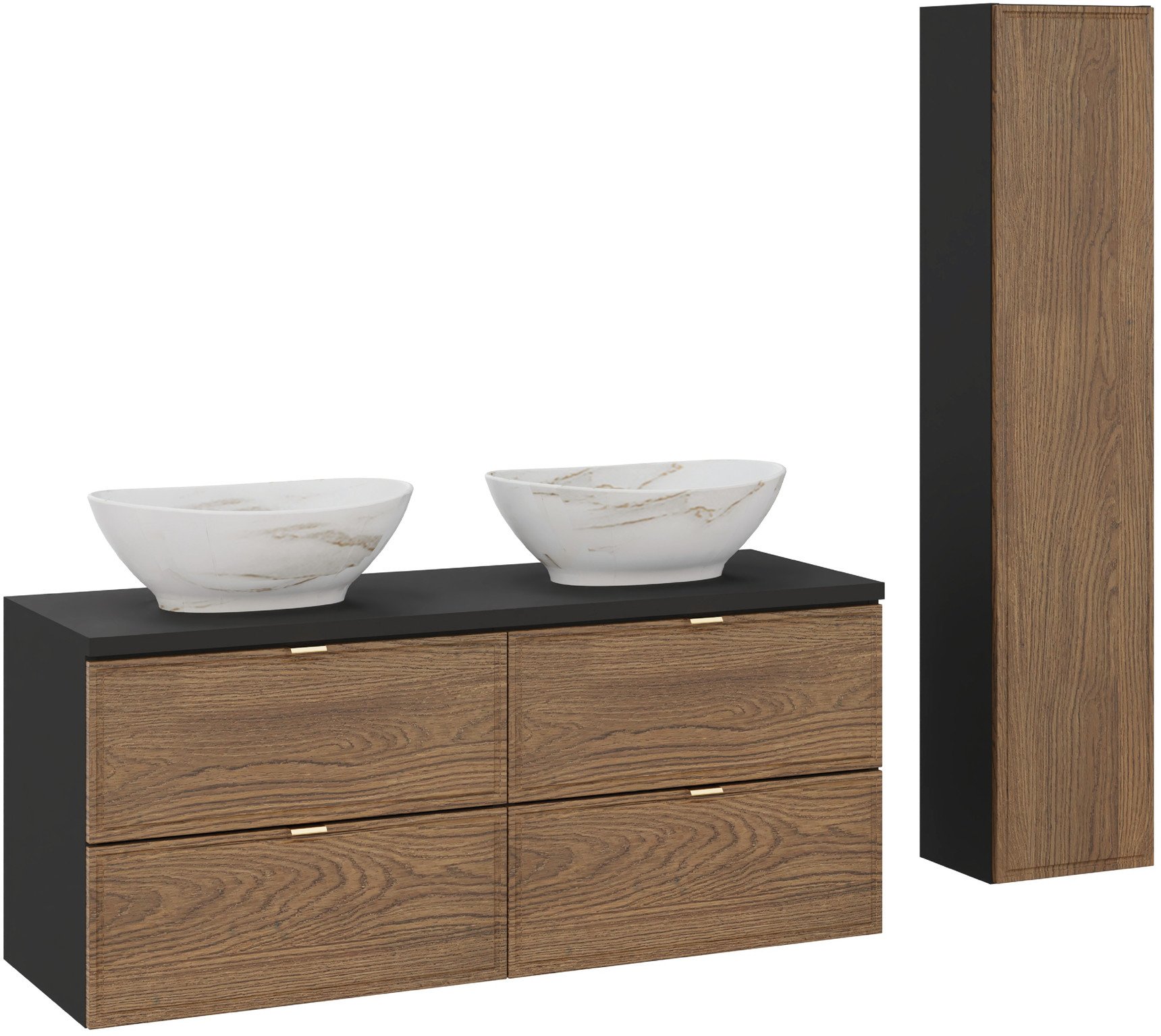 Zestaw meblowy 120cm z blatem, 2 umywalkami nablatowymi Pati i szafką wysoką