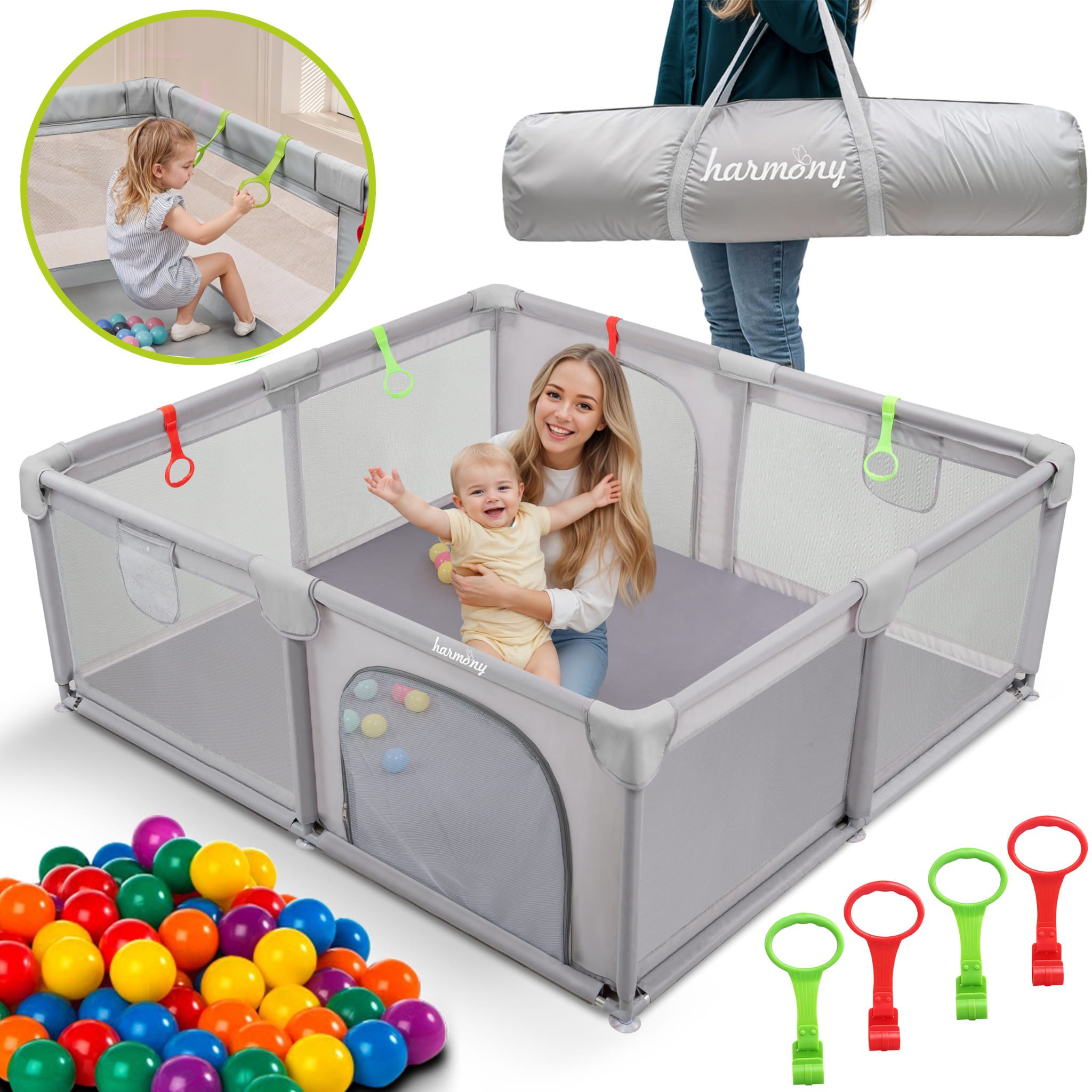 King Kids KOJEC DZIECIĘCY 150x180 cm PLAC ZABAW SUCHY BASEN UCHWYTY I 50 PIŁEK