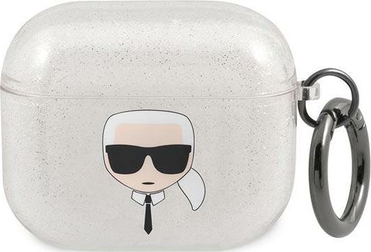 Karl Lagerfeld Etui ochronne KLA3UKHGS Glitter Karl`s Head do AirPods 3 srebrne