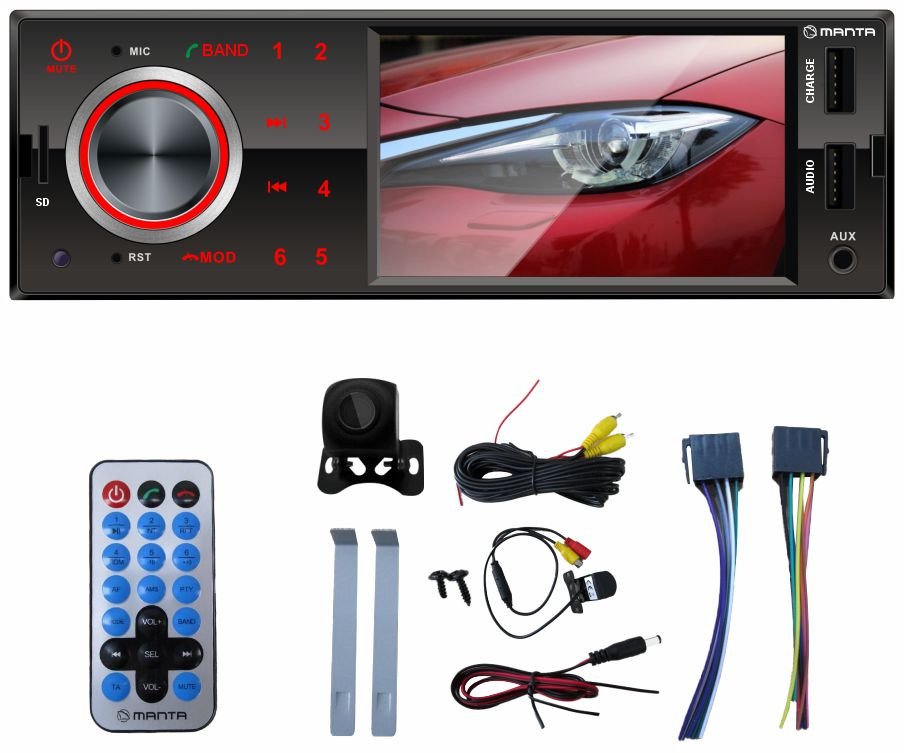 Radio Samochodowe Manta Toronto II 4x50W 1DIN KAMERA COFANIA BT AUX USB MP3