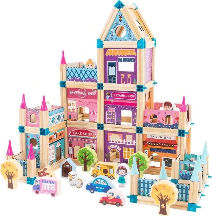Triton Drewniany Domek Księżniczki dla dzieci 3+ Klocki 278 el. + Figurki + Łączniki + Instrukcja