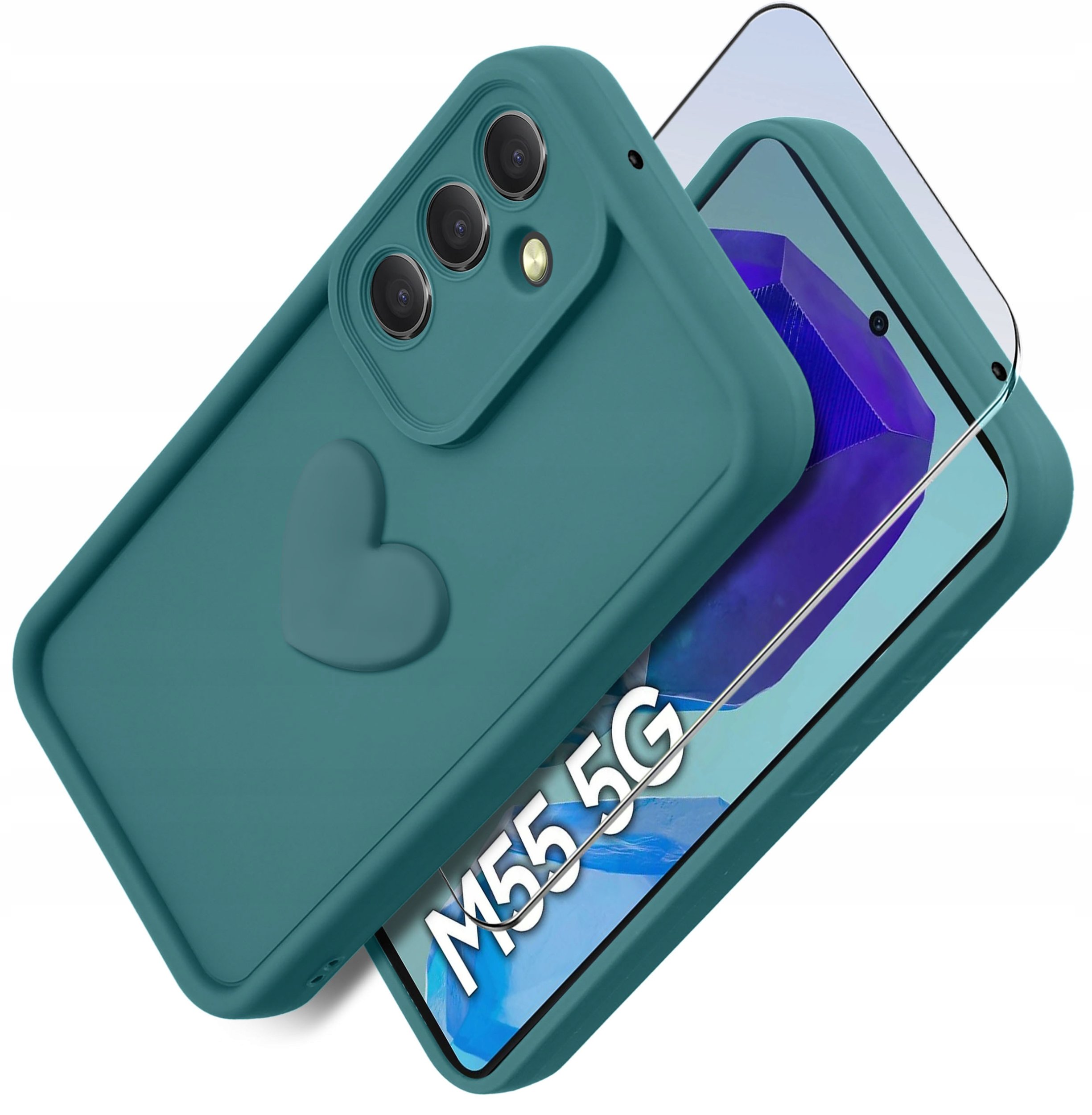 Etui do Samsung M55 5G silikonowe MATOWE serce + Szkło ochronne na ekran 9H