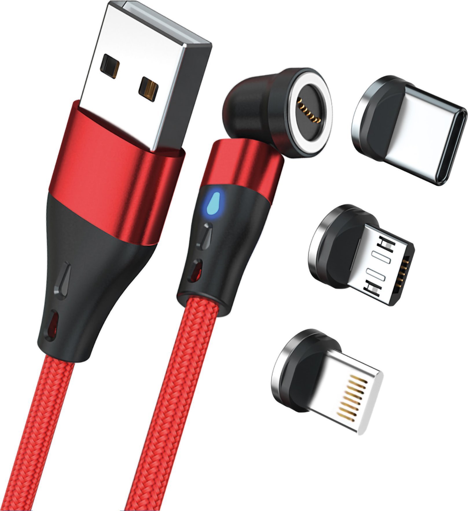 Kabel USB Realpower USB-A - USB-C + microUSB + Lightning 1 m Czerwony (439633)