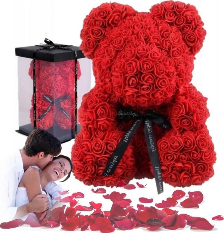 PrzydaSie Miś Z Róż 25Cm Z Płatków Róż Prezent Matki Kobiet