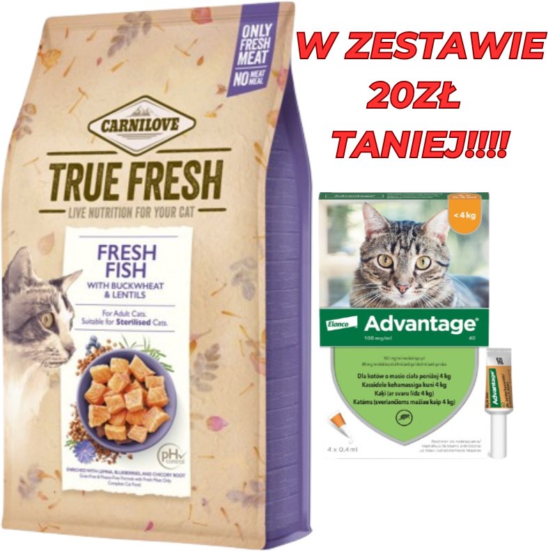 CARNILOVE True Fresh Cat Fish 4,8kg + Advantage - dla kotów (0,4mlx4) *roztwór* blister