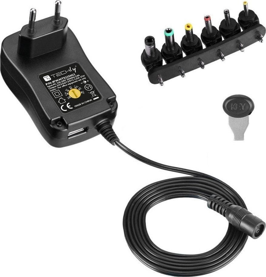 Zasilacz do laptopa Techly Zasilacz sieciowy Techly Uniwersalny Regulowany 3-12V 2.25A 27W USB 5V 1A