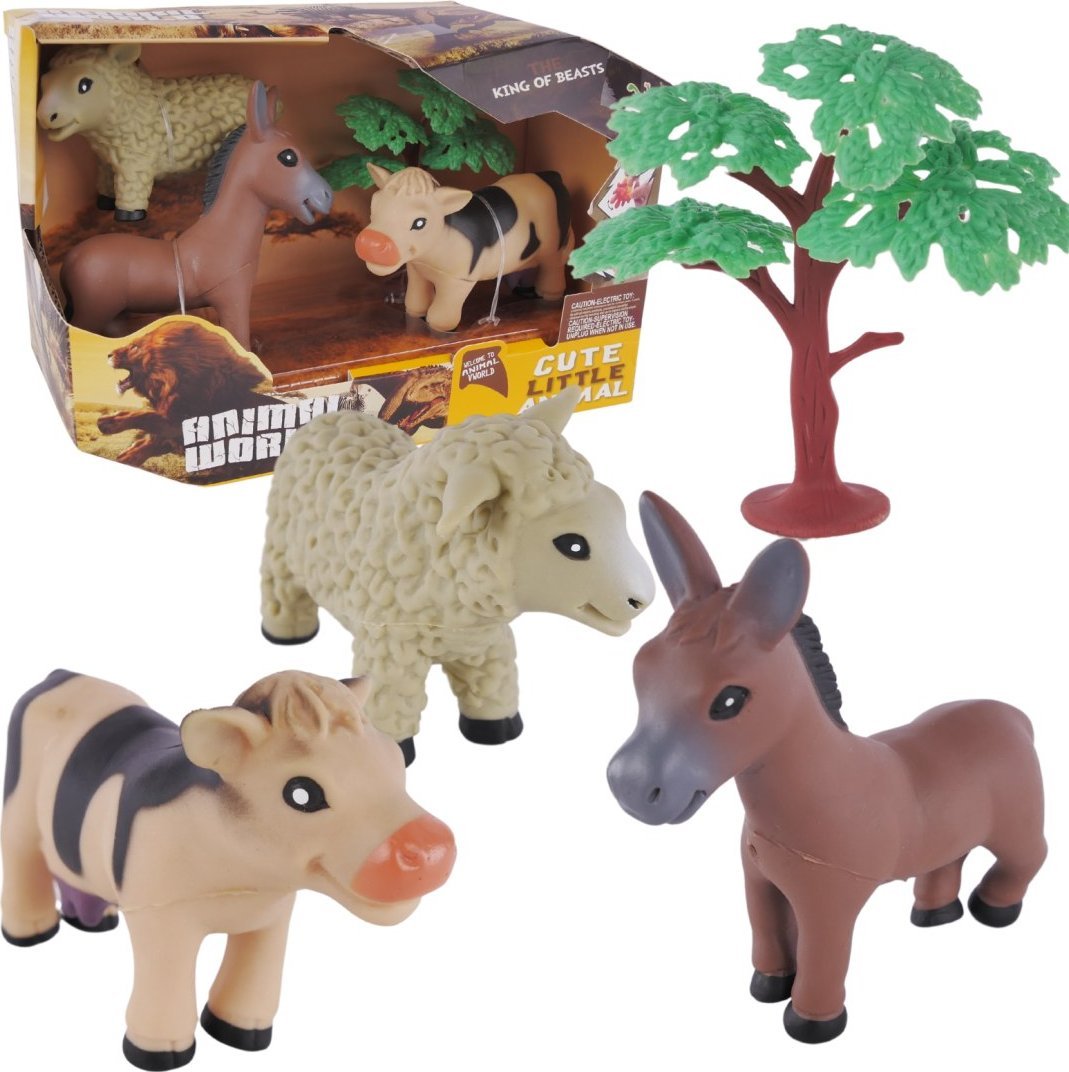 ZESTAW ZWIERZĄT WIEJSKICH KRÓWKA OWIECZKA OSIOŁEK DRZEWKO ZABAWA W FARMĘ
