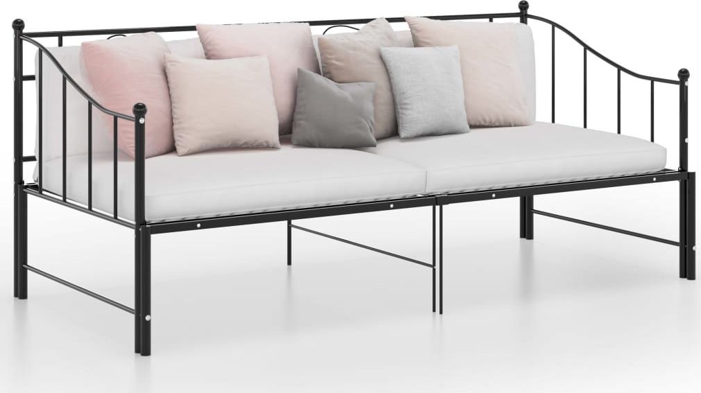 vidaXL Sofa z wysuwaną ramą łóżka, czarna, metalowa, 90x200 cm