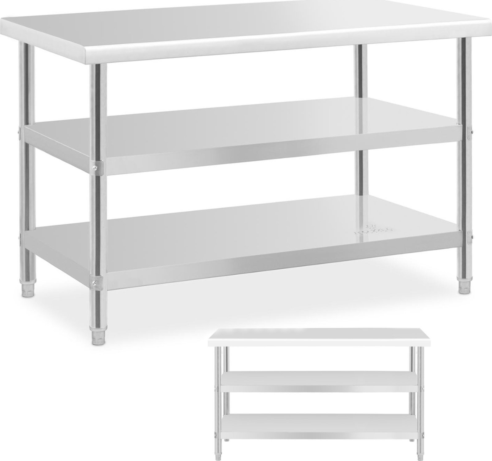 Royal Catering Stół blat roboczy centralny stalowy 2 półki 120 x 70 cm do 200 kg Stół blat roboczy centralny stalowy 2 półki 120 x 70 cm do 200 kg