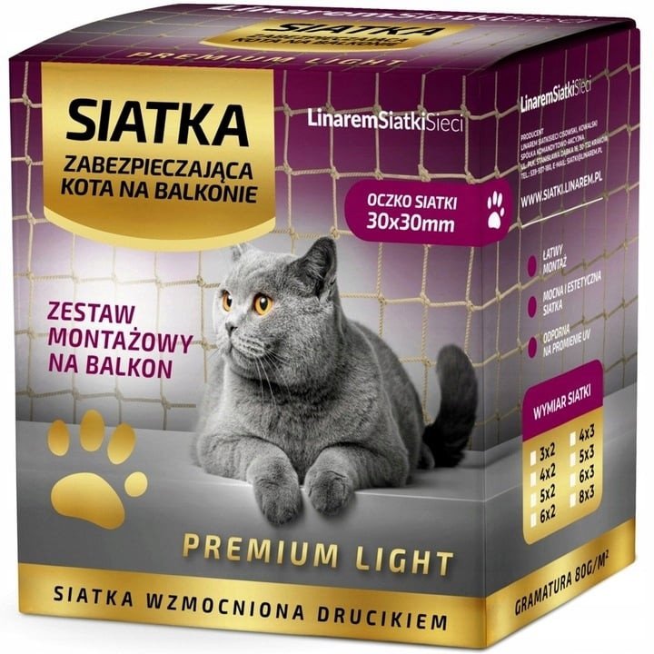 ZESTAW SIATKA PREMIUM LIGHT NA BALKON DLA KOTA 4x2 BEZ WIERCENIA WZMOCNIONA DRUCIKIEM BEZPIECZNE KOTY