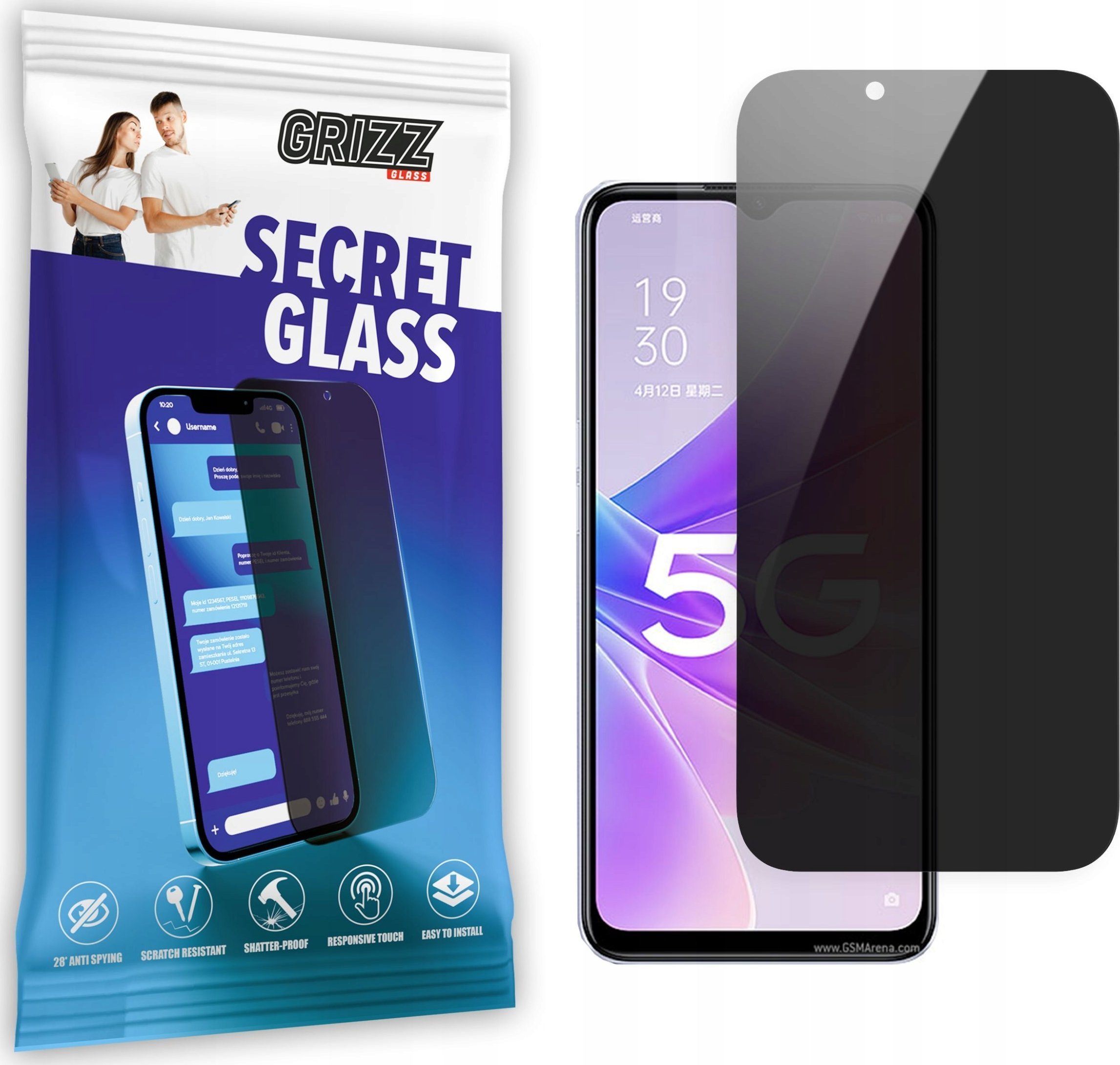 GrizzGlass Szkło prywatyzujące GrizzGlass SecretGlass Oppo A57 5G