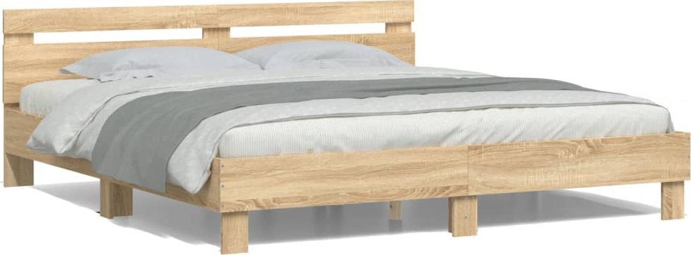 vidaXL vidaXL Rama łóżka z wezgłowiem i LED, dąb sonoma, 180x200 cm
