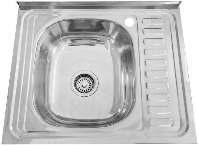 Sink TREDI, top-mounted, stainless steel, with siphon set, right, 60 x 50 cm