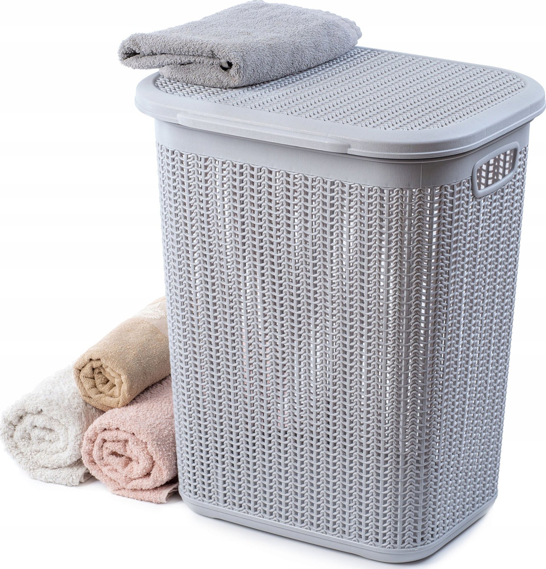 Kosz na pranie Kadax Kosz Na Bieliznę Pranie Z Pokrywą Duży 50L Szary