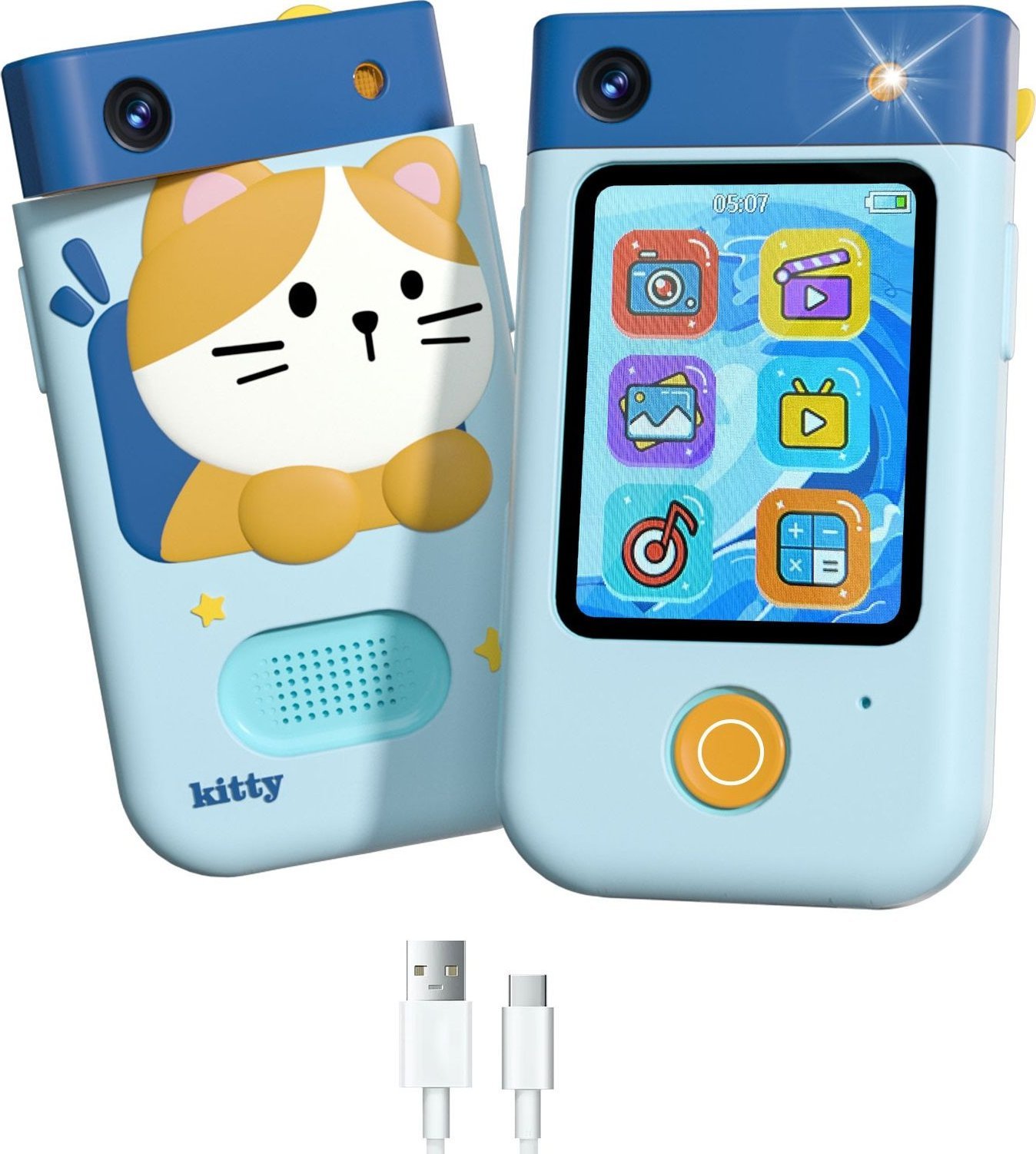 Aparat cyfrowy Xrec Aparat Cyfrowy 48mp Kamera 1080p Dla Dziecka Gry Latarka Mp3 Budzik Telefon / Bls-i9 / Niebieski Kotek