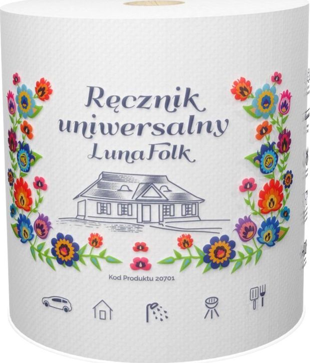 Luna Folk - Ręcznik kuchenny, 2-warstwowy, biały - 300 odcinków