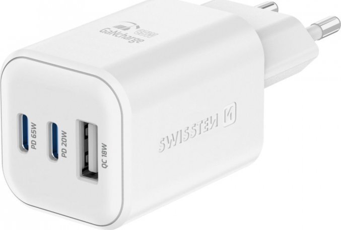 Swissten Travel Charger GaN 2x USB-C / PD USB-A / 18W QC / 65W