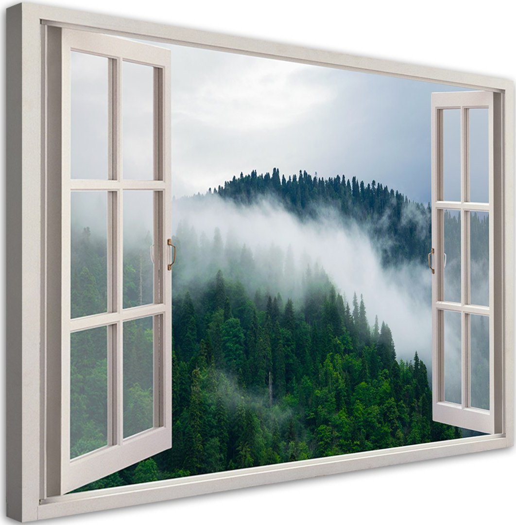 Feeby Obraz na płótnie, Las we mgle widok z okna - 120x80