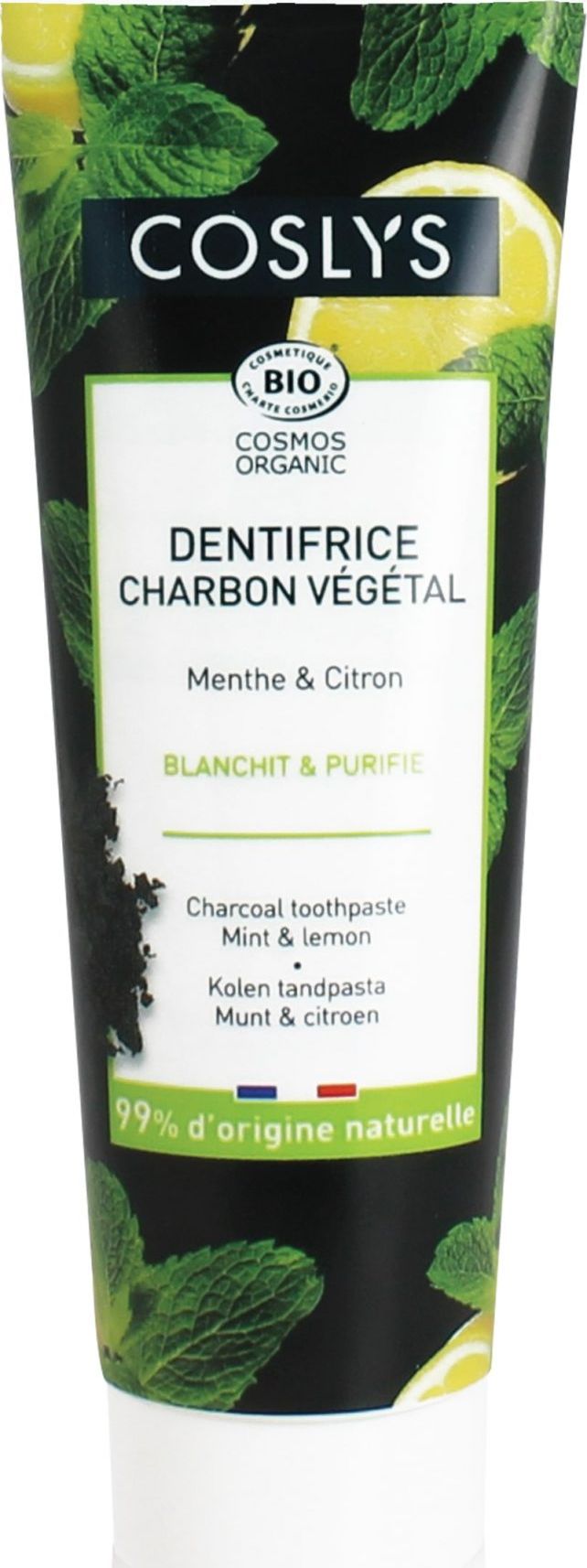 Coslys Coslys, Czarna pasta do zębów z węglem drzewnym, miętą i cytryną, 100g