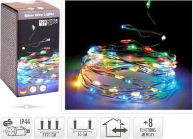 KMTP Lampki świąteczne na srebrnym druciku 120 LED kolorowe programator lampki dekoracyjne