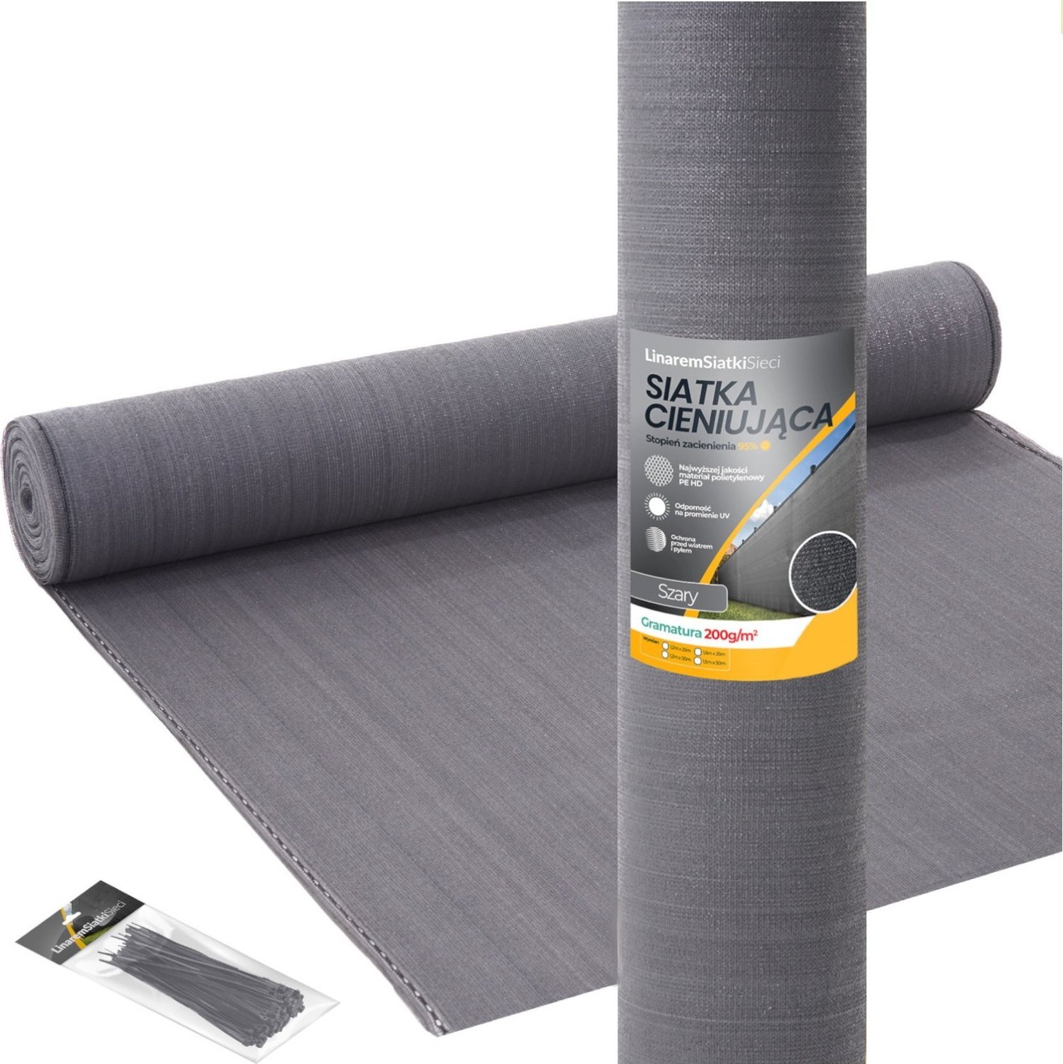 Linarem SiatkiSieci SIATKA CIENIUJĄCA 95% MASKUJĄCA 1,2x10m OSŁONA NA PŁOT OGRODZENIE SZARA +UV